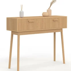 IDMarket Console 2 tiroirs JULIETTE lattes tasseau bois coloris chêne* Meubles Tiroirs|Meubles En Bois