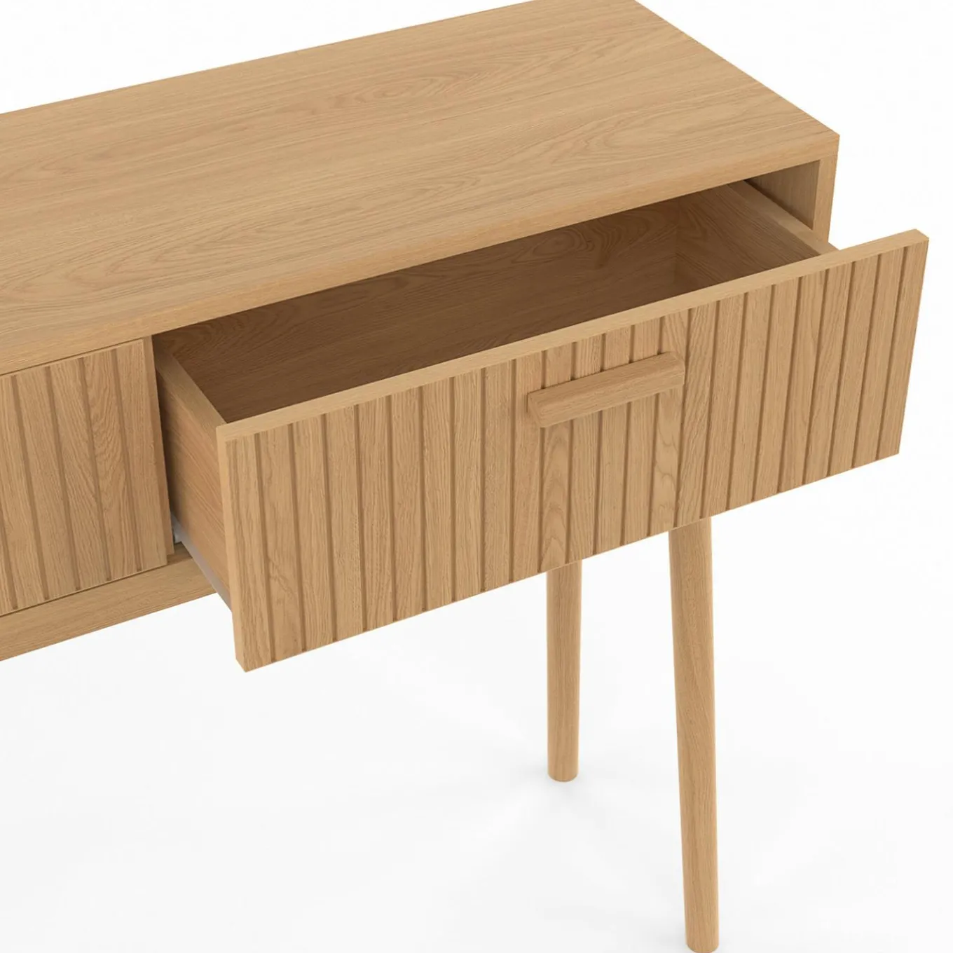 IDMarket Console 2 tiroirs JULIETTE lattes tasseau bois coloris chêne* Meubles Tiroirs|Meubles En Bois