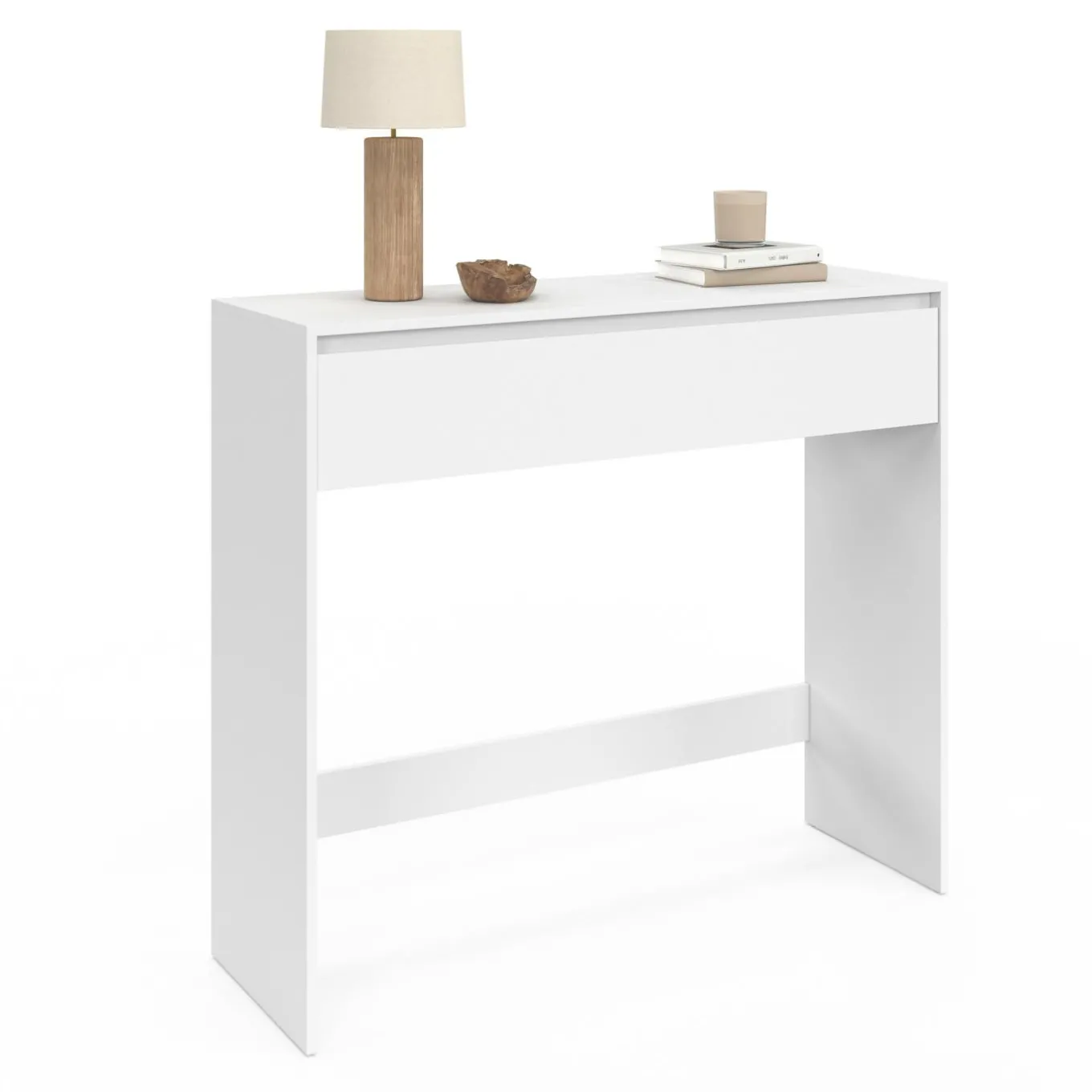 IDMarket Console bois blanc 1 tiroir design moderne* Meubles Tiroirs|Meubles Blancs