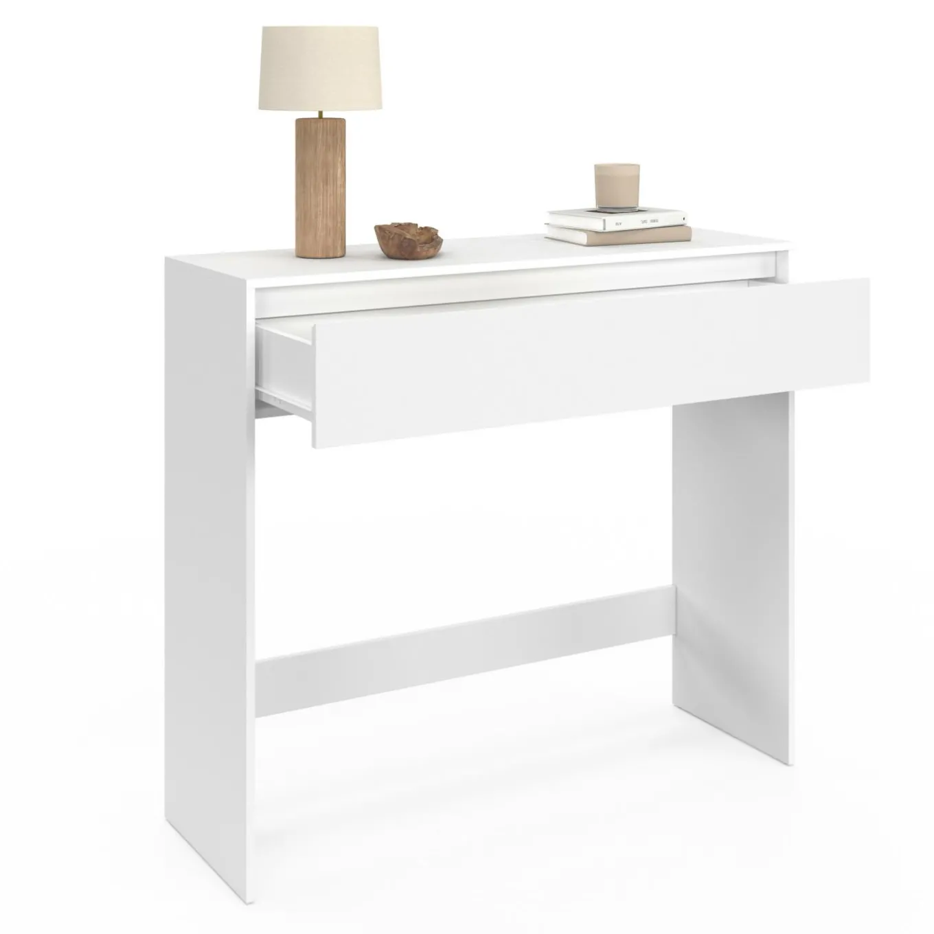 IDMarket Console bois blanc 1 tiroir design moderne* Meubles Tiroirs|Meubles Blancs