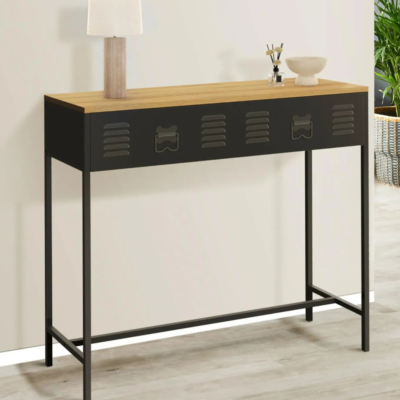 IDMarket Console bois et métal 1 tiroir design industriel* Consoles