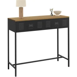 IDMarket Console bois et métal 1 tiroir design industriel* Consoles