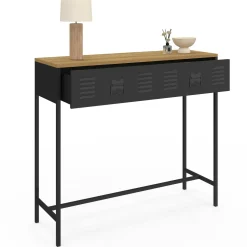 IDMarket Console bois et métal 1 tiroir design industriel* Consoles