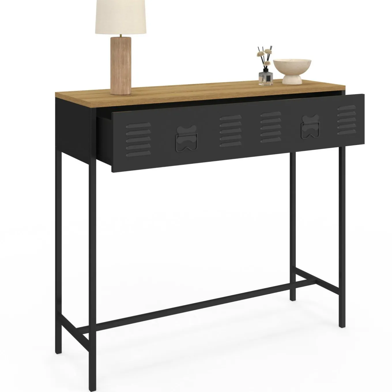 IDMarket Console bois et métal 1 tiroir design industriel* Consoles