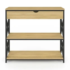 IDMarket Console bois et métal 1 tiroir 2 étagères design industriel* Meubles Tiroirs|Petits Meubles