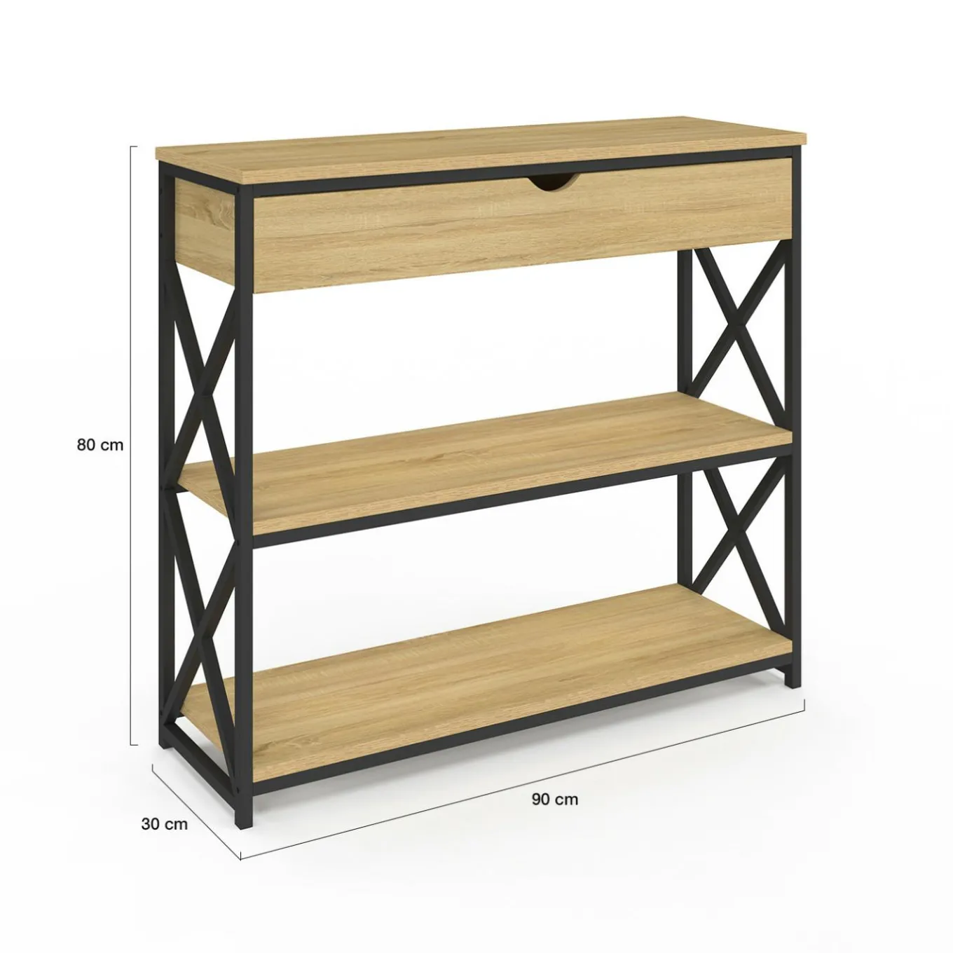 IDMarket Console bois et métal 1 tiroir 2 étagères design industriel* Meubles Tiroirs|Petits Meubles