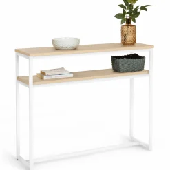 IDMarket Console bois et métal blanc double plateau 100 cm* Collection Agencement Magasin|Collection Industrielle
