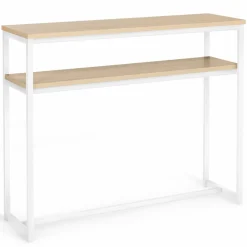 IDMarket Console bois et métal blanc double plateau 100 cm* Collection Agencement Magasin|Collection Industrielle