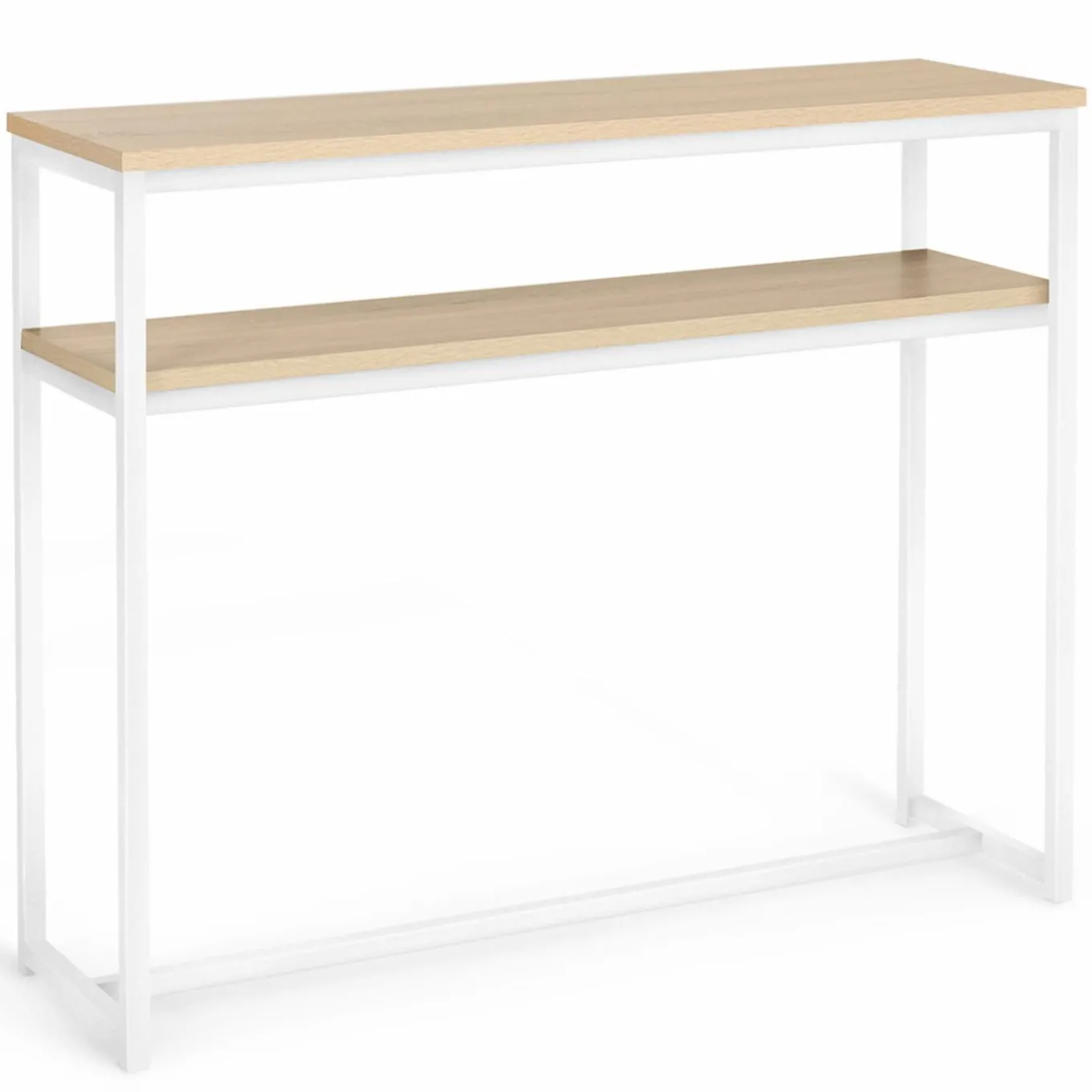 IDMarket Console bois et métal blanc double plateau 100 cm* Collection Agencement Magasin|Collection Industrielle