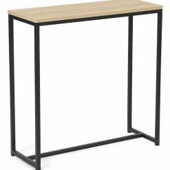 IDMarket Console bois et métal noir avec miroir 2 bandes design industriel* Meubles En Bois|Collection Agencement Magasin