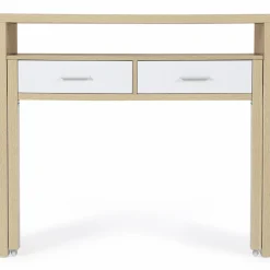 IDMarket Console bureau extensible blanc et imitation hêtre* Meubles Bas|Meubles En Bois