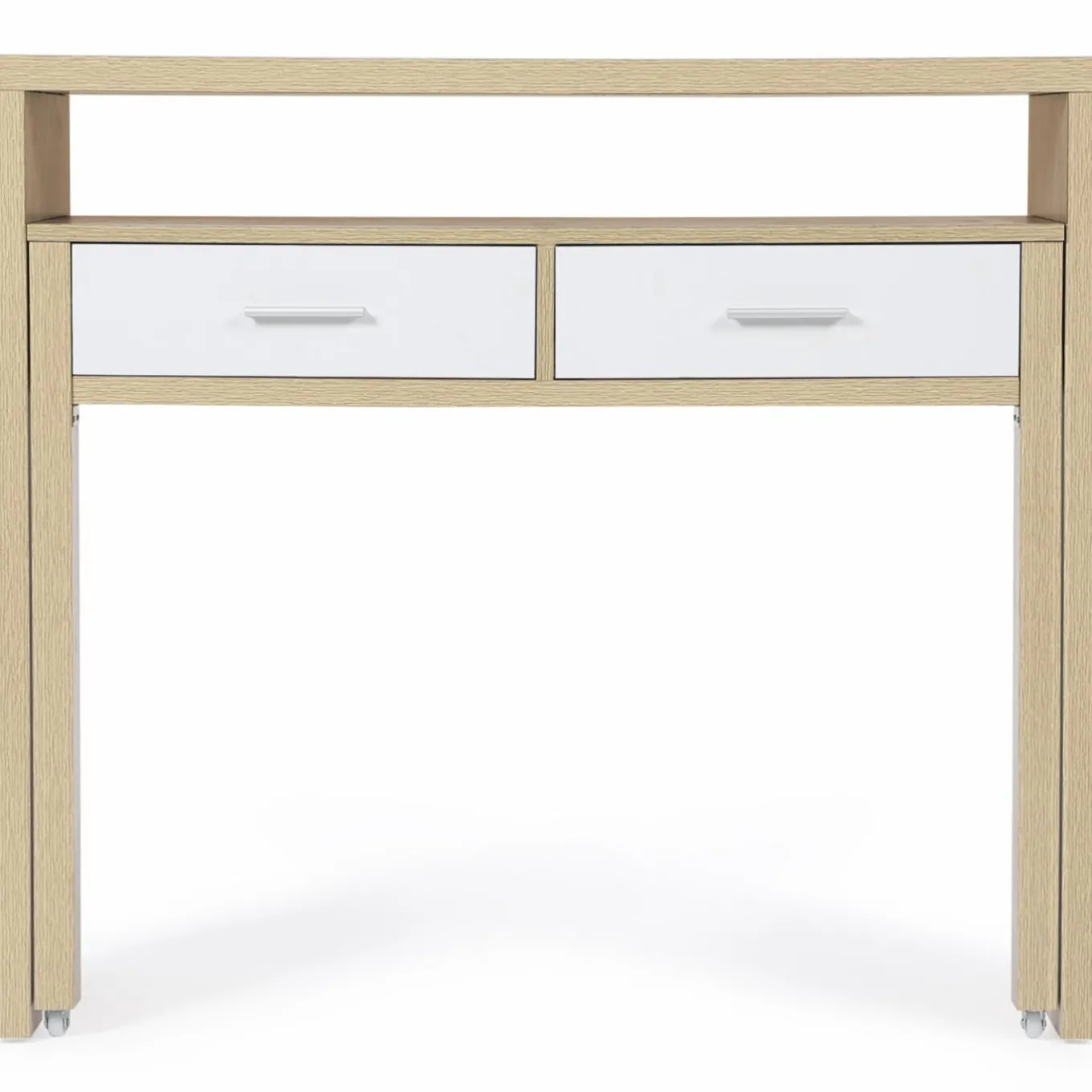 IDMarket Console bureau extensible blanc et imitation hêtre* Meubles Bas|Meubles En Bois