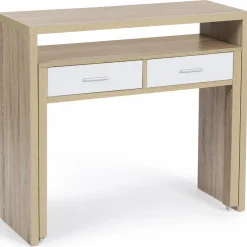 IDMarket Console bureau extensible blanc et imitation hêtre* Meubles Bas|Meubles En Bois