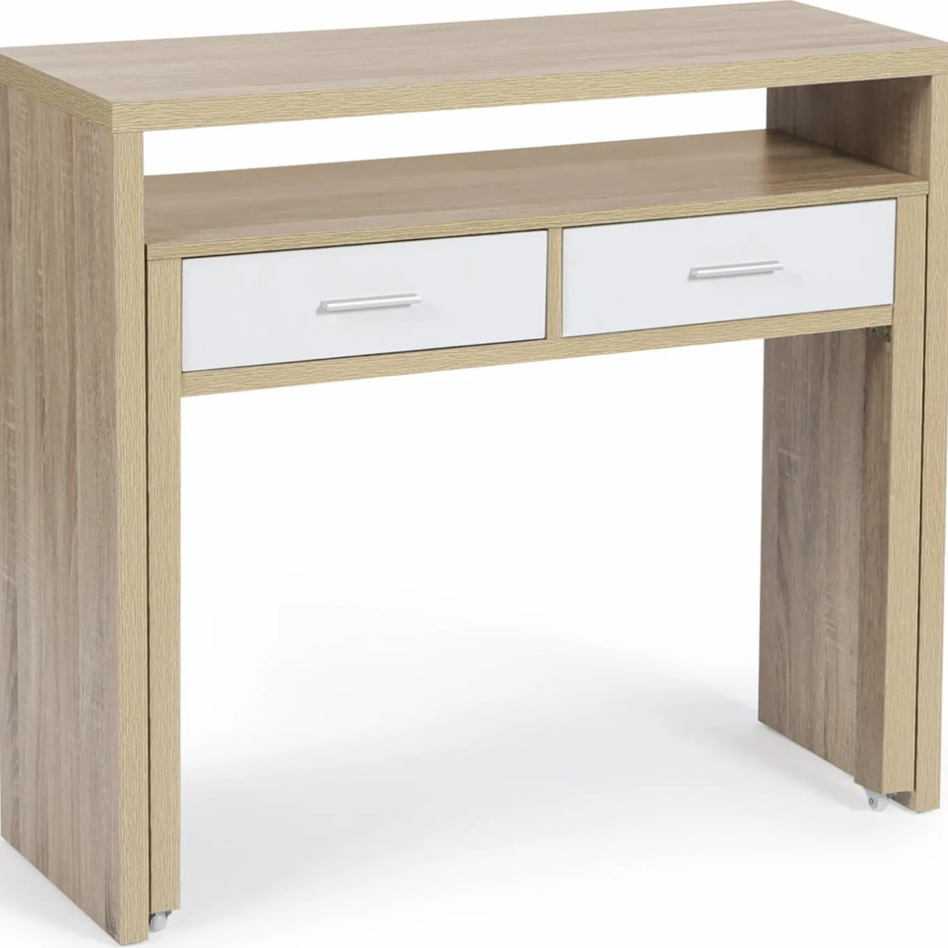IDMarket Console bureau extensible blanc et imitation hêtre* Meubles Bas|Meubles En Bois