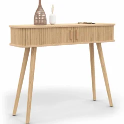 IDMarket Console d’entrée bois 2 portes coulissantes effet lattes* Meubles En Bois|Collection Vintage