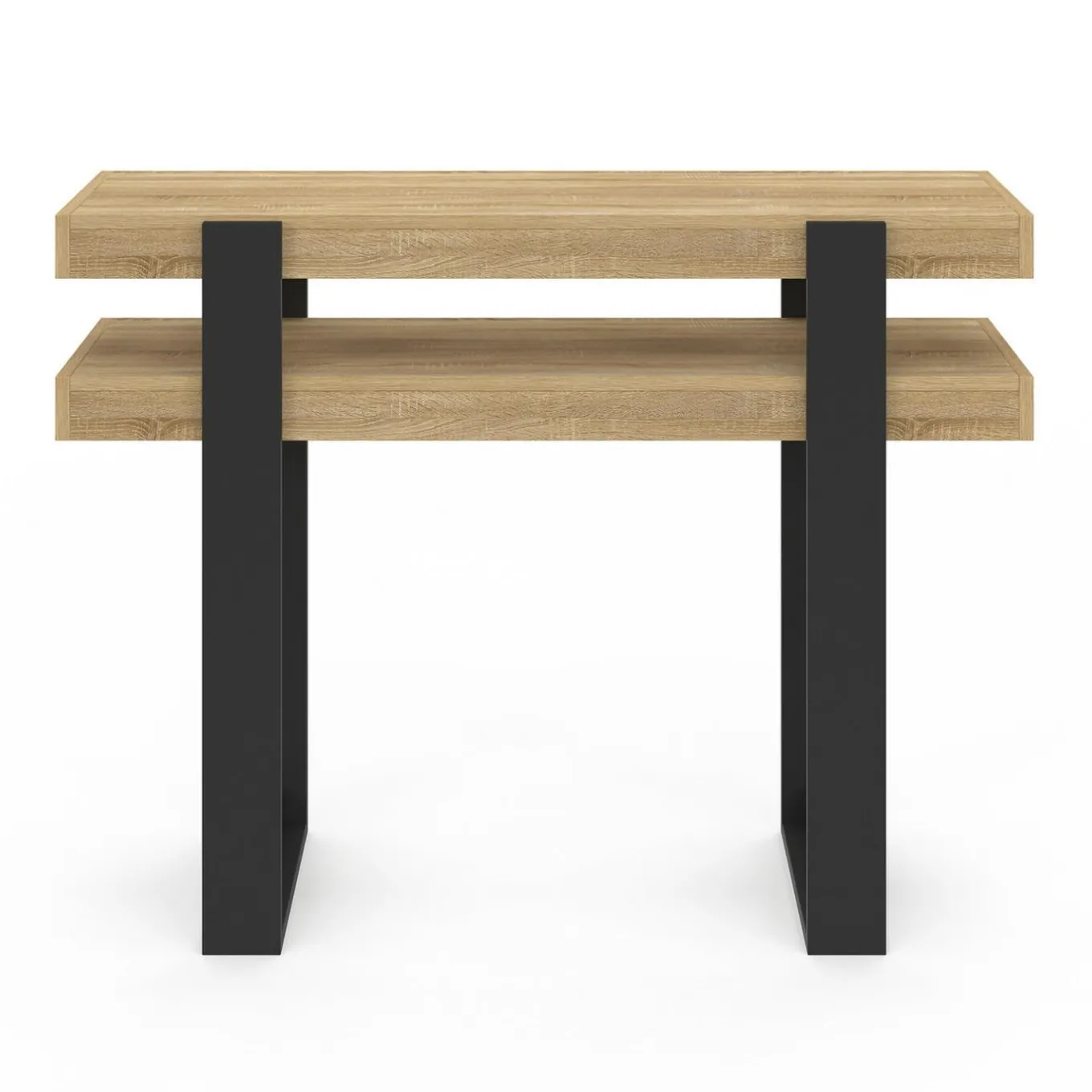 IDMarket Console double bois et noir* Meubles Bas|Meubles Noirs