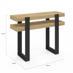 IDMarket Console double bois et noir* Meubles Bas|Meubles Noirs