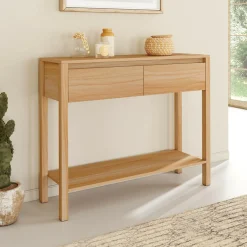 IDMarket Console effet teck 2 tiroirs 1 étagère* Meubles En Bois|Petits Meubles