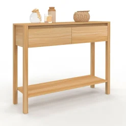 IDMarket Console effet teck 2 tiroirs 1 étagère* Meubles En Bois|Petits Meubles