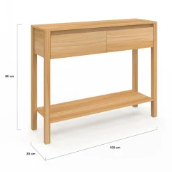 IDMarket Console effet teck 2 tiroirs 1 étagère* Meubles En Bois|Petits Meubles