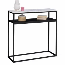IDMarket Console imitation marbre et bois noir pied métal* Collection Design|Collection Moderne