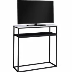 IDMarket Console imitation marbre et bois noir pied métal* Collection Design|Collection Moderne