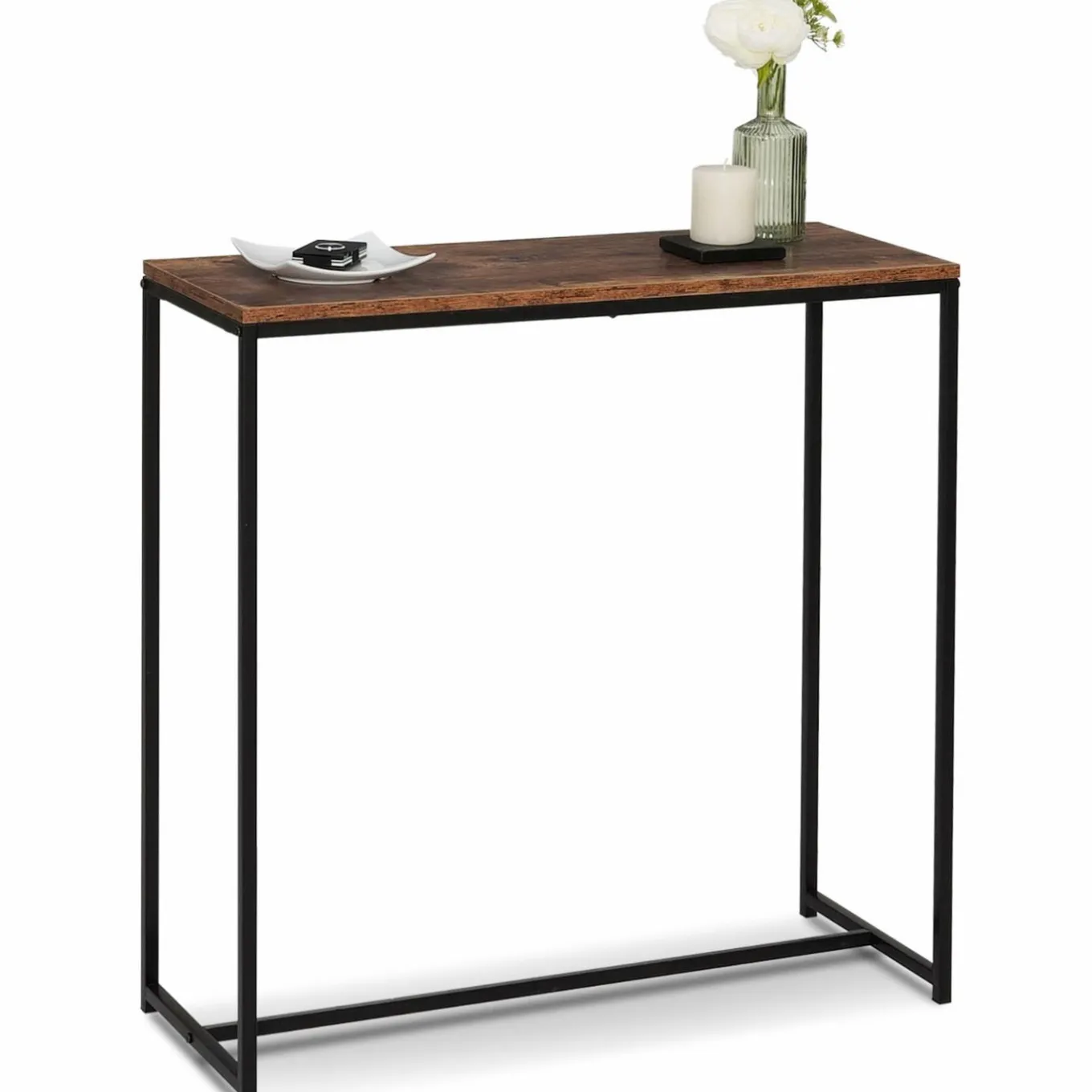 IDMarket Console industrielle bois effet vieilli et métal noir* Collection Agencement Magasin|Collection Vintage