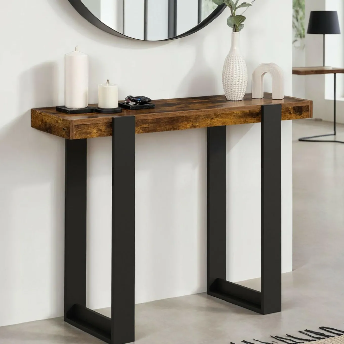 IDMarket Console noire et bois effet vieilli* Collection Agencement Magasin|Collection Vintage