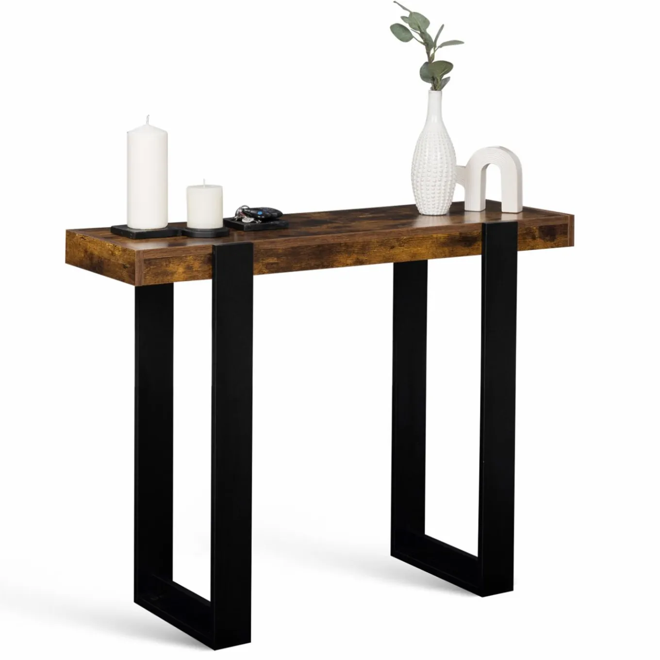 IDMarket Console noire et bois effet vieilli* Collection Agencement Magasin|Collection Vintage