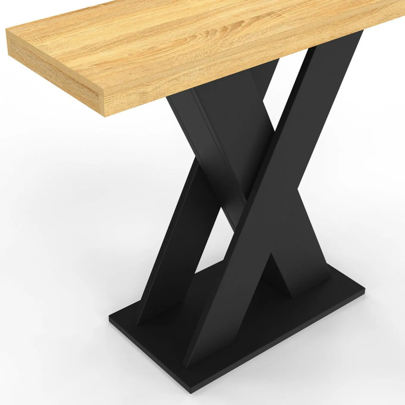 IDMarket Console plateau bois et pied X noir* Consoles|Bureaux Consoles