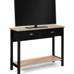 IDMarket Console style campagne chic 2 tiroirs bois et noir* Meubles Tiroirs|Collection Contemporaine