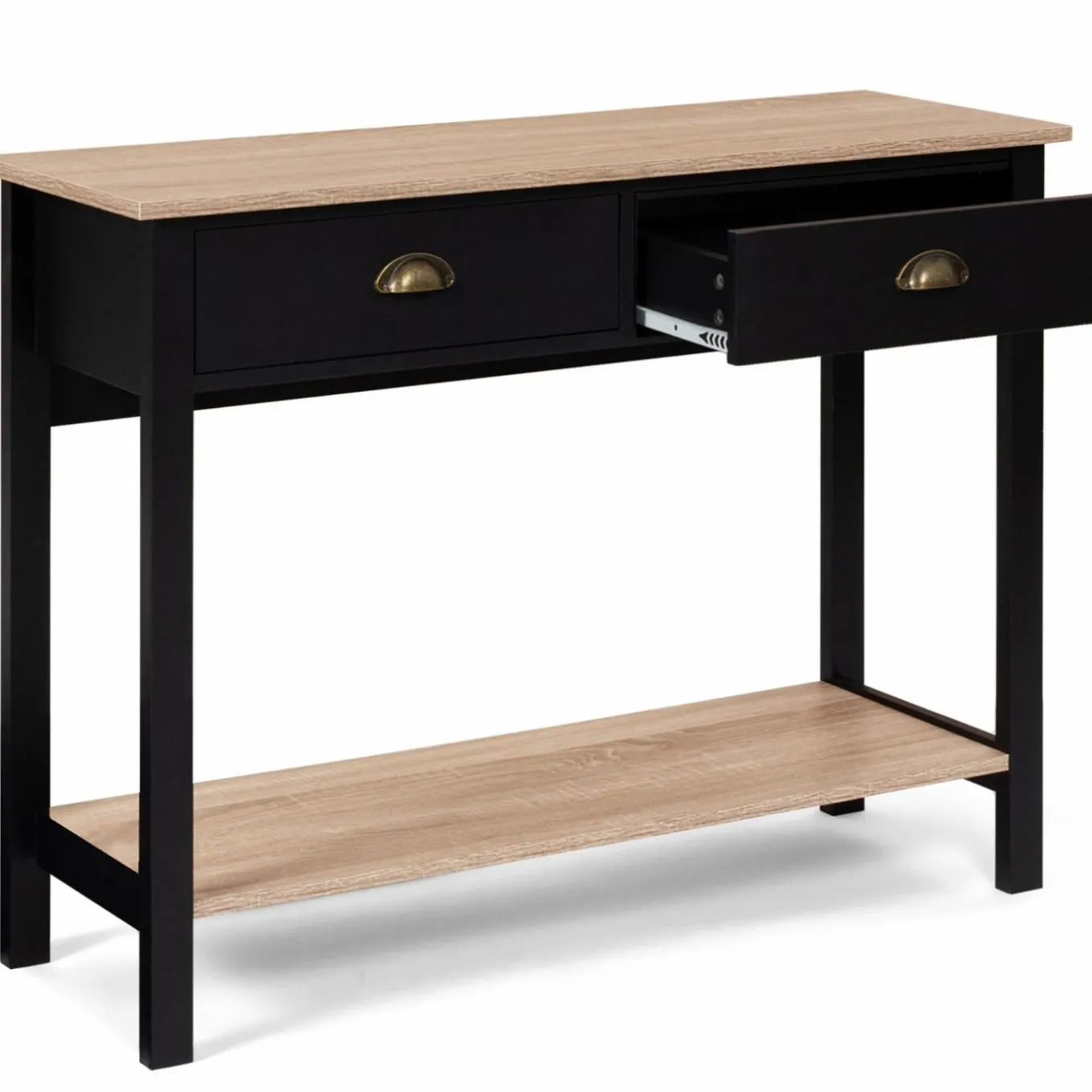 IDMarket Console style campagne chic 2 tiroirs bois et noir* Meubles Tiroirs|Collection Contemporaine