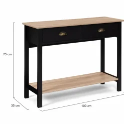 IDMarket Console style campagne chic 2 tiroirs bois et noir* Meubles Tiroirs|Collection Contemporaine