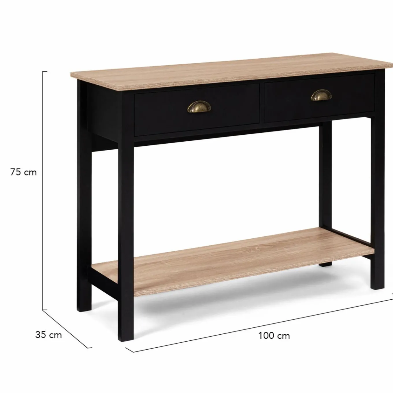 IDMarket Console style campagne chic 2 tiroirs bois et noir* Meubles Tiroirs|Collection Contemporaine