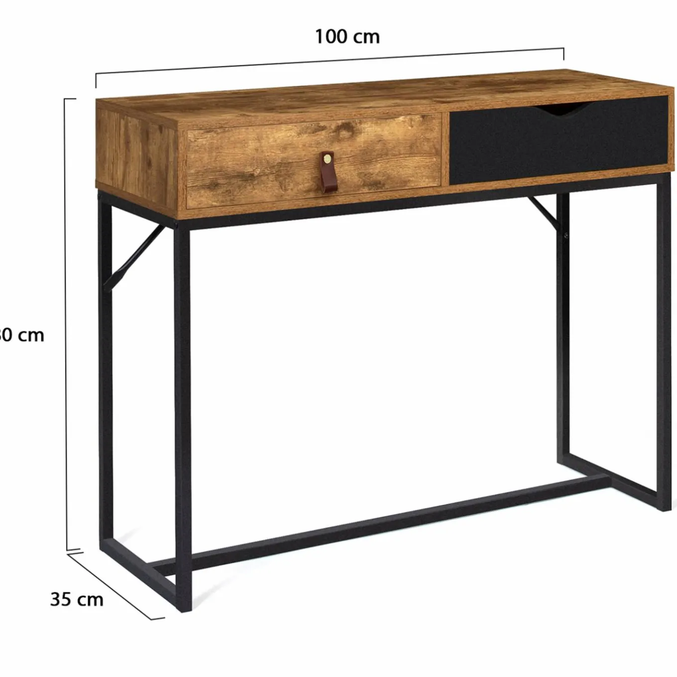 IDMarket Console style industriel bois et métal 2 tiroirs* Meubles Tiroirs|Meubles Bas