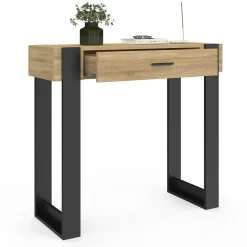 IDMarket Console style moderne bois et noir 90 cm avec tiroir* Meubles Tiroirs|Meubles Bas