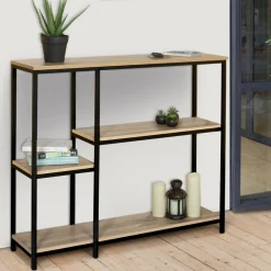 IDMarket Console étagère bibliothèque style industriel bois et métal* Collection Agencement Magasin|Collection Télétravail