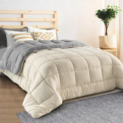 IDMarket Couette bicolore 220x240 gris et crème* Couettes Et Oreillers|Chambre Complète Adulte