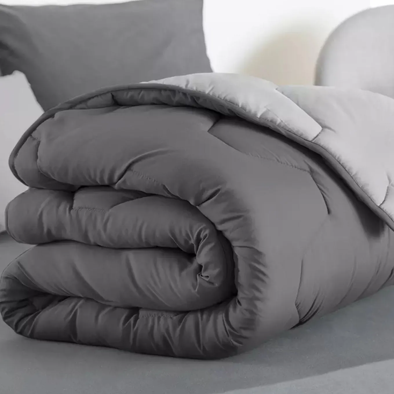 IDMarket Couette bicolore 220x240 grise* Couettes Et Oreillers|Chambre Complète Adulte