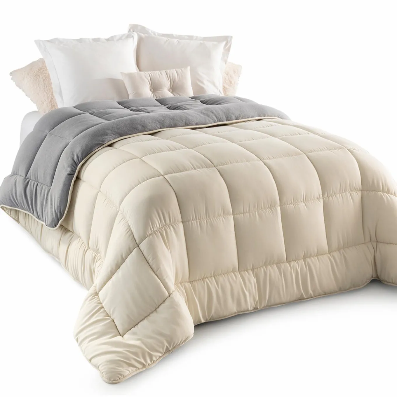 IDMarket Couette polaire biface 140x200 gris et crème* Couettes Et Oreillers|Chambre Complète Adulte