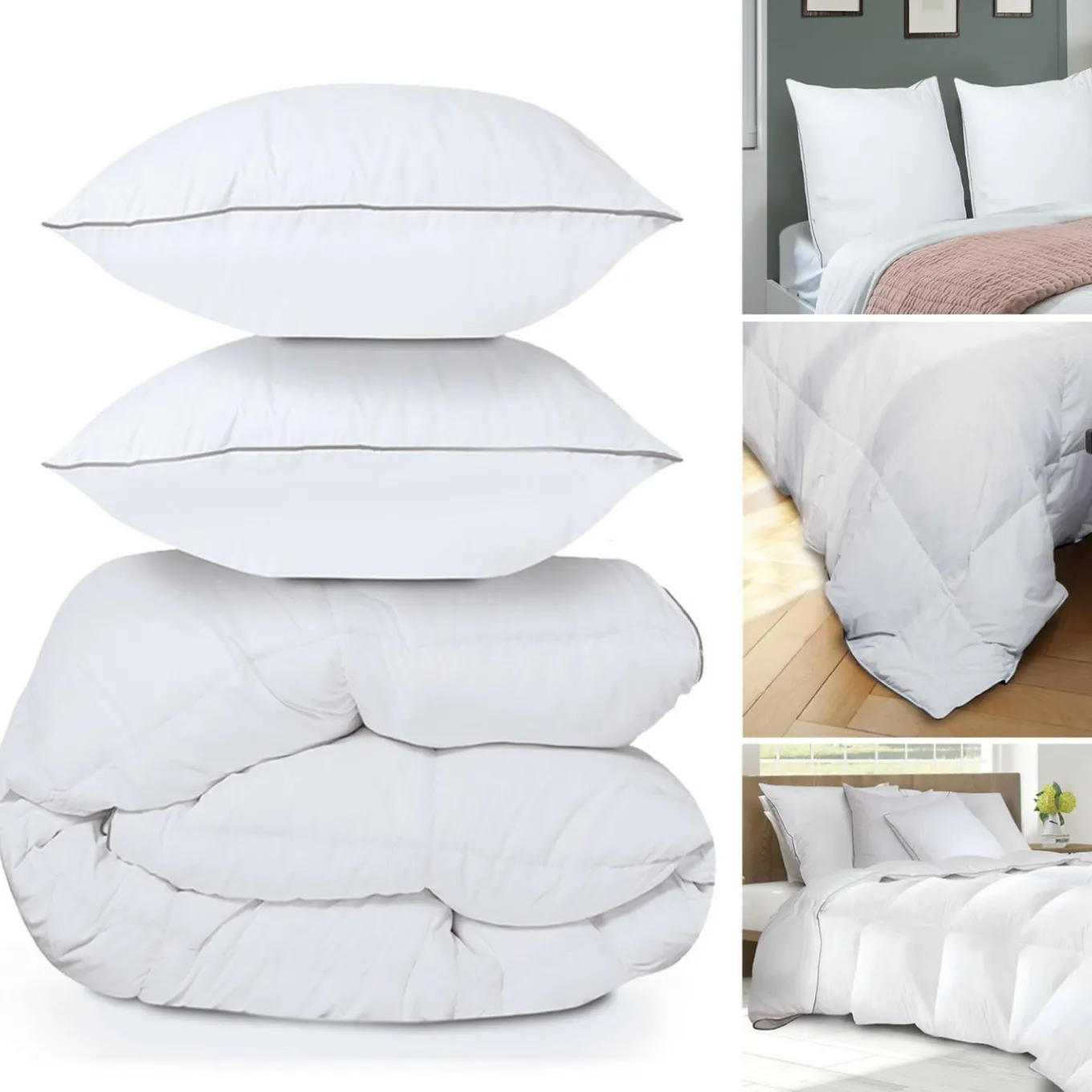 IDMarket Couette 240x220 + 2 oreillers en plume d’oie* Couettes Et Oreillers|Chambre Complète Adulte