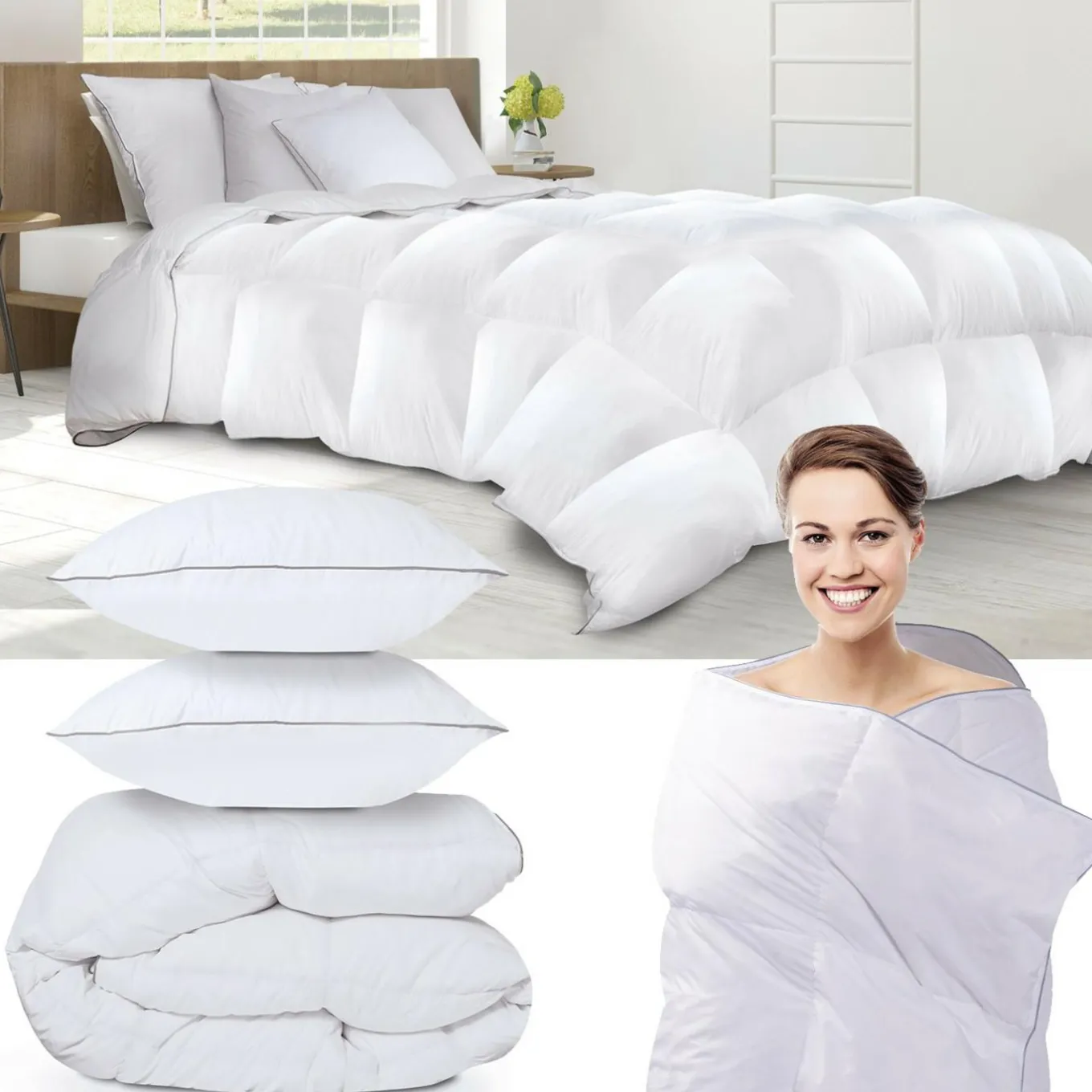 IDMarket Couette 240x220 + 2 oreillers en plume d’oie* Couettes Et Oreillers|Chambre Complète Adulte