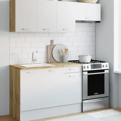 IDMarket Cuisine complète 180 cm avec plan de travail bois et blanc* Meubles Hauts|Meubles Bas