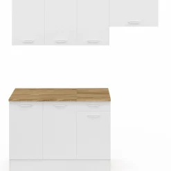 IDMarket Cuisine complète 180 cm avec plan de travail bois et blanc* Meubles Hauts|Meubles Bas