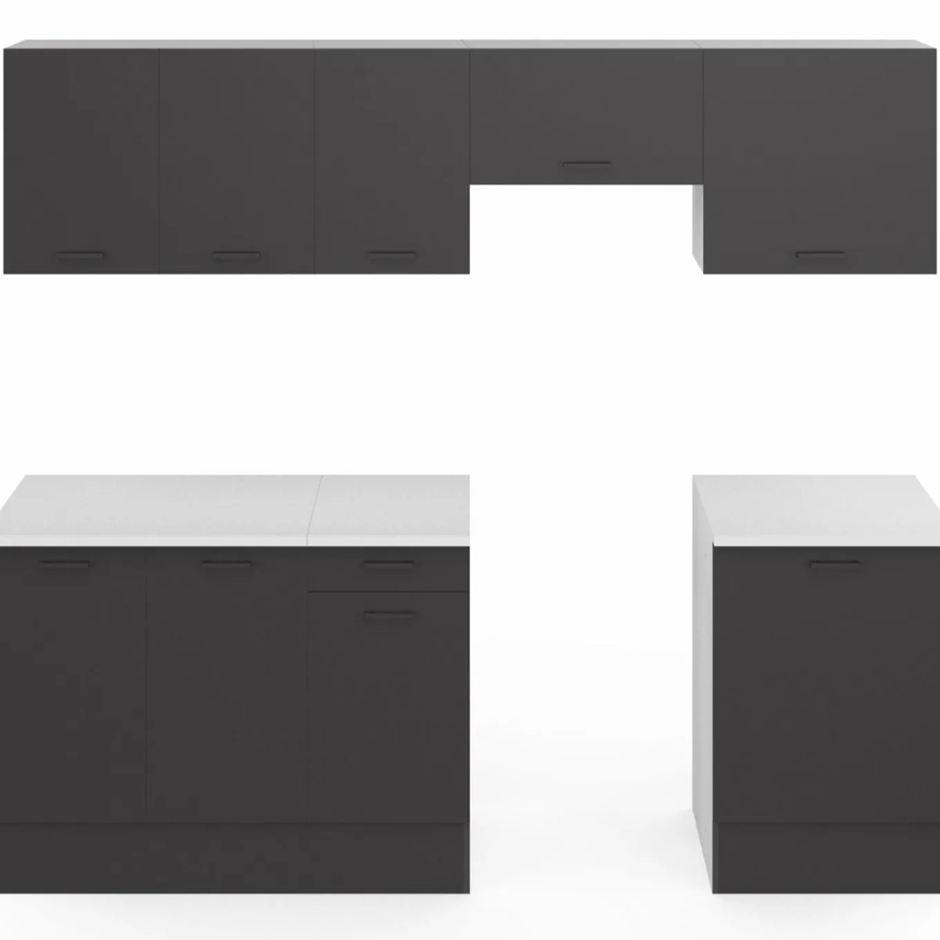 IDMarket Cuisine complète 240 cm avec plan de travail blanc et gris* Meubles Hauts|Meubles Bas