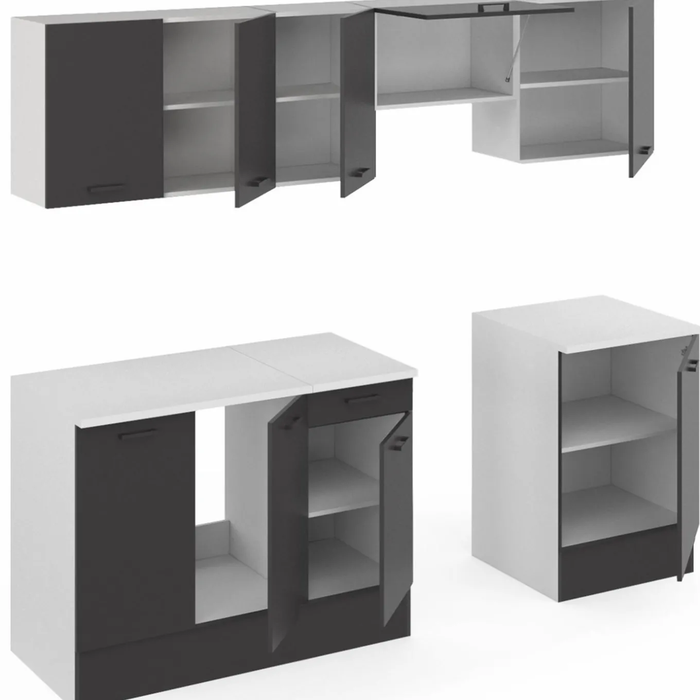 IDMarket Cuisine complète 240 cm avec plan de travail blanc et gris* Meubles Hauts|Meubles Bas