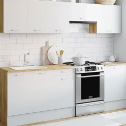 IDMarket Cuisine complète 240 cm avec plan de travail bois et blanc* Meubles Hauts|Meubles Bas