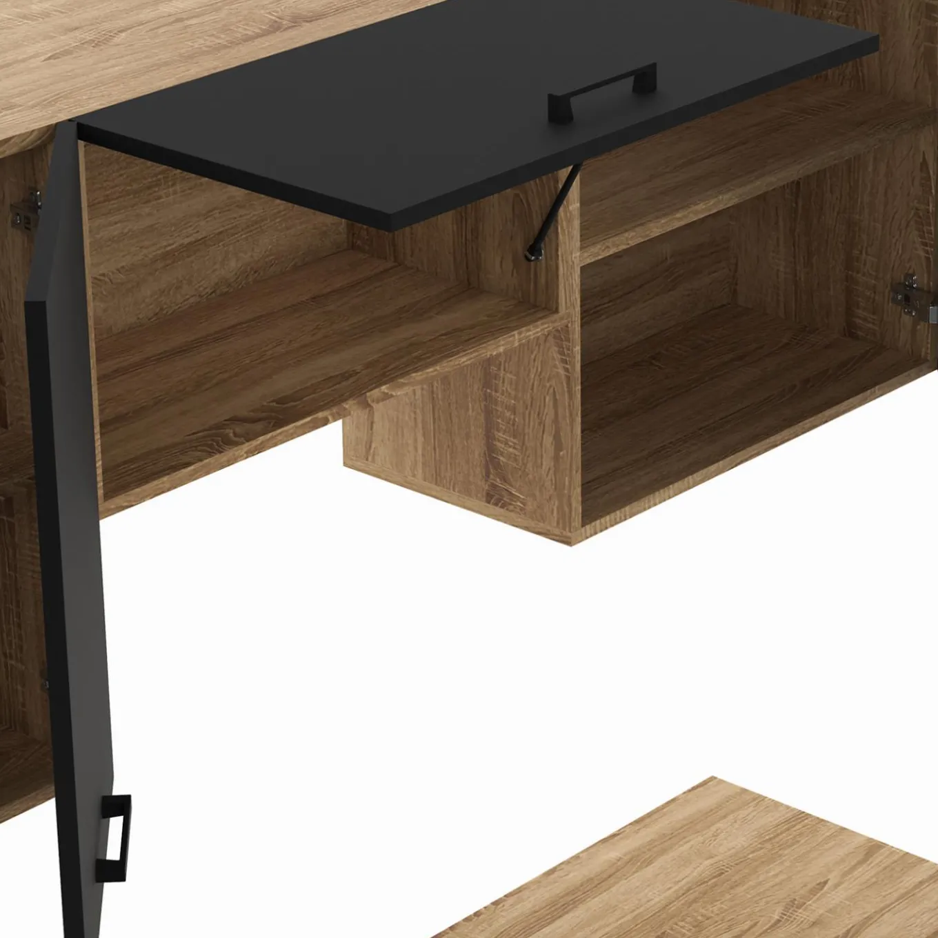 IDMarket Cuisine complète 240 cm avec plan de travail bois et noir* Meubles Hauts|Meubles Bas