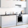 IDMarket Cuisine complète 240 cm avec plan de travail bois blanc et plateaux effet béton* Meubles Hauts|Meubles Bas