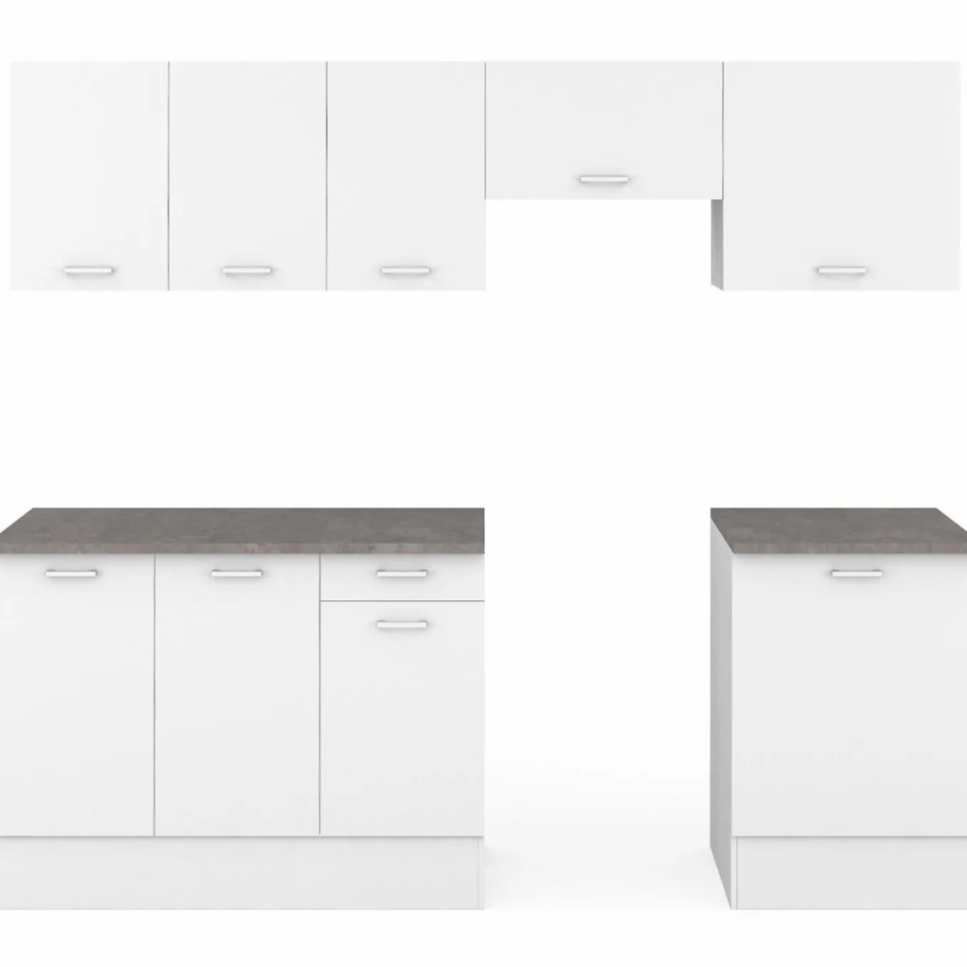 IDMarket Cuisine complète 240 cm avec plan de travail bois blanc et plateaux effet béton* Meubles Hauts|Meubles Bas